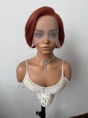 Short Deep Auburn Bob Lace Front Wig - 8 Inch